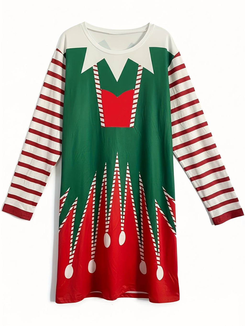 Robe de Noël grande taille — Verte, costume de lutin imprimé
