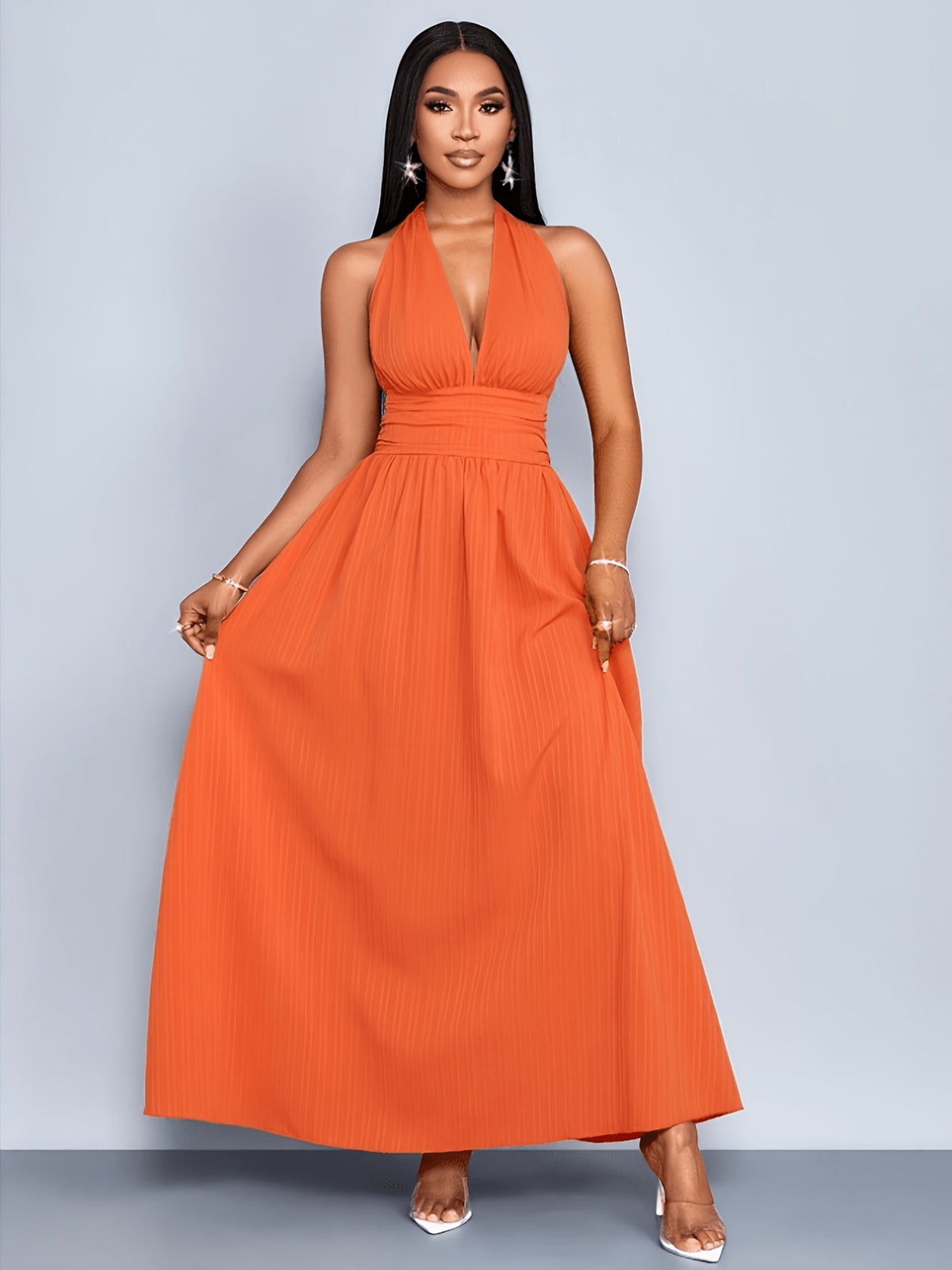 Robe de plage grande taille — Dos smocké, décolleté licou