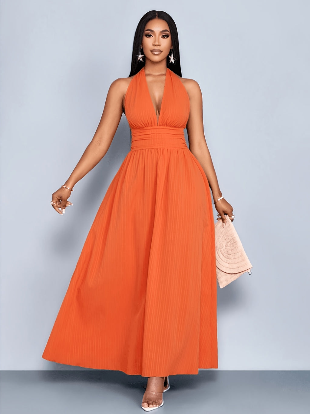 Robe de plage grande taille — Dos smocké, décolleté licou