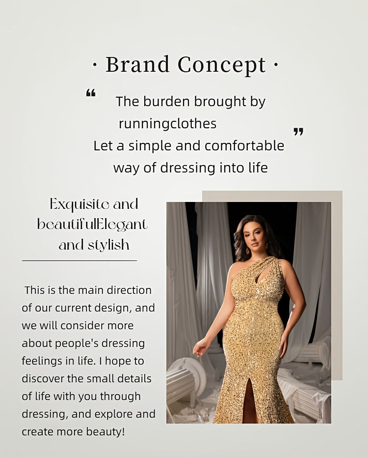 Robe de soirée grande taille, sequins et traîne au sol