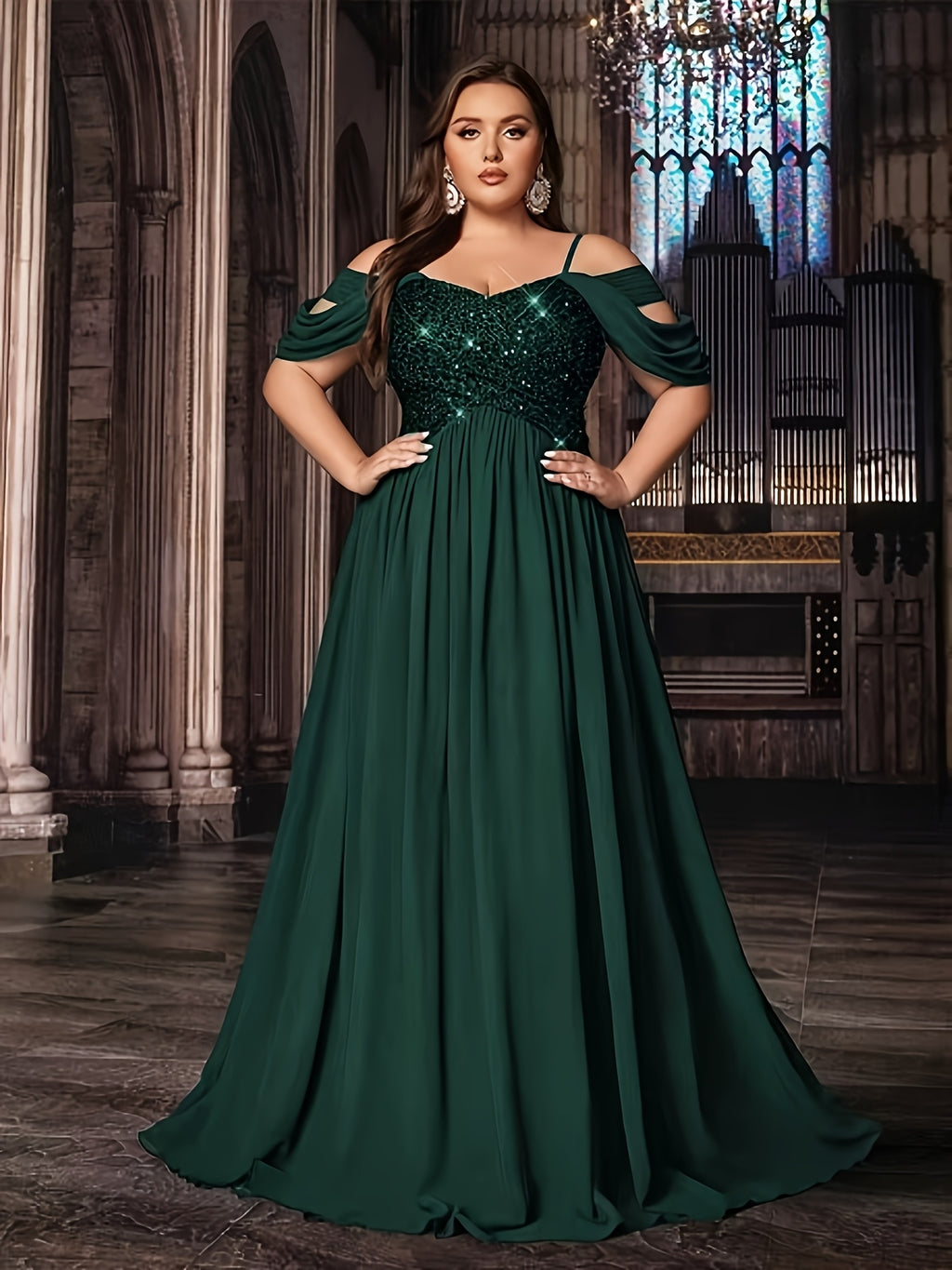 Robe demoiselle d'honneur grande taille — Buste à sequins