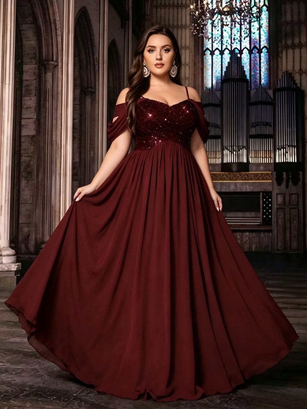 Robe demoiselle d'honneur grande taille — Buste à sequins