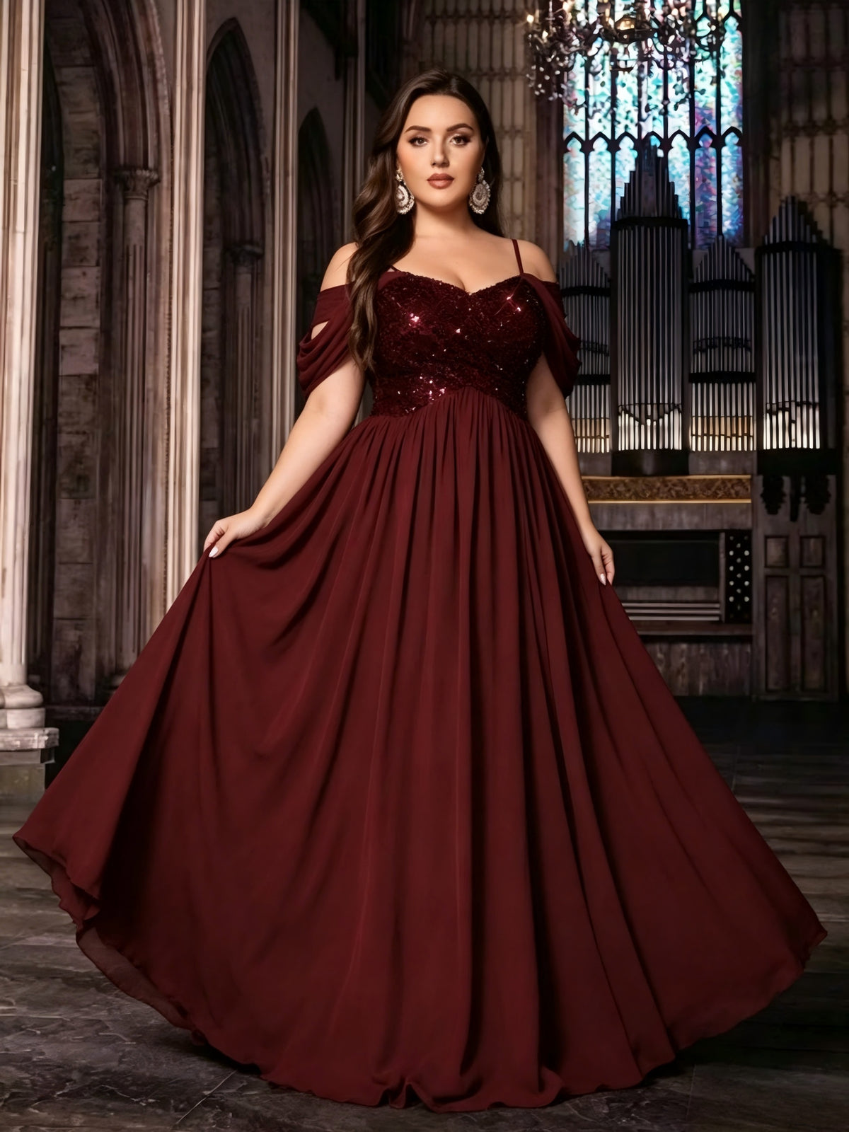 Robe demoiselle d'honneur grande taille — Buste à sequins
