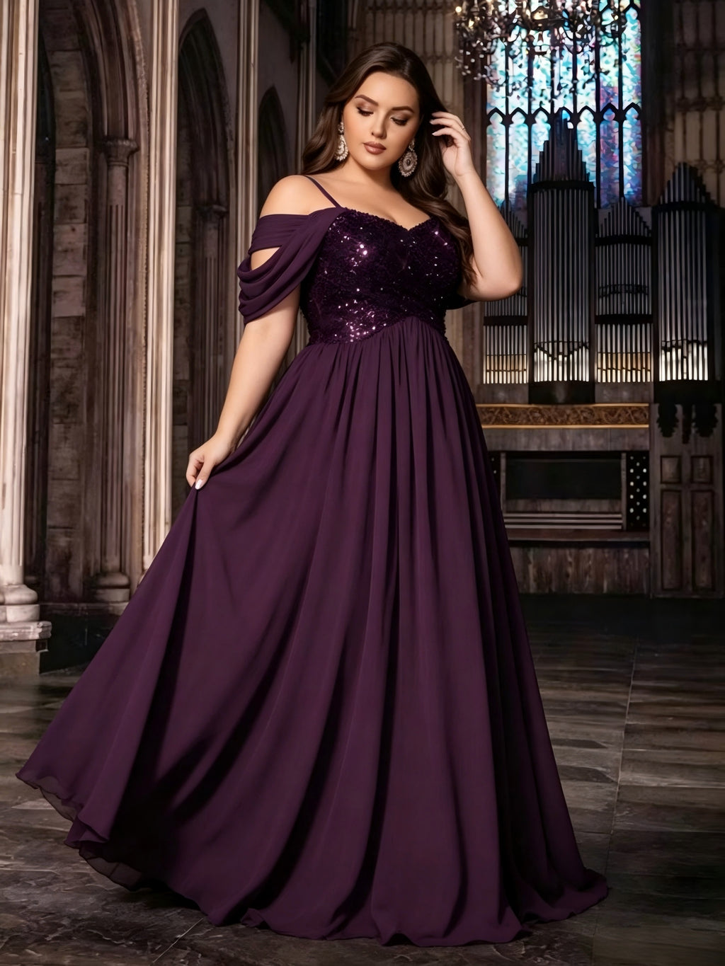 Robe demoiselle d'honneur grande taille — Buste à sequins