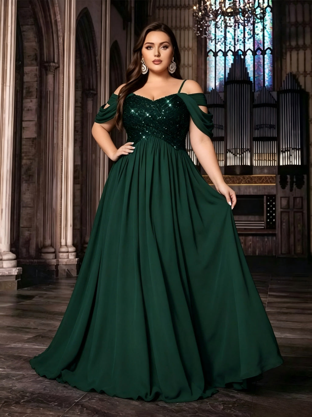 Robe demoiselle d'honneur grande taille — Buste à sequins