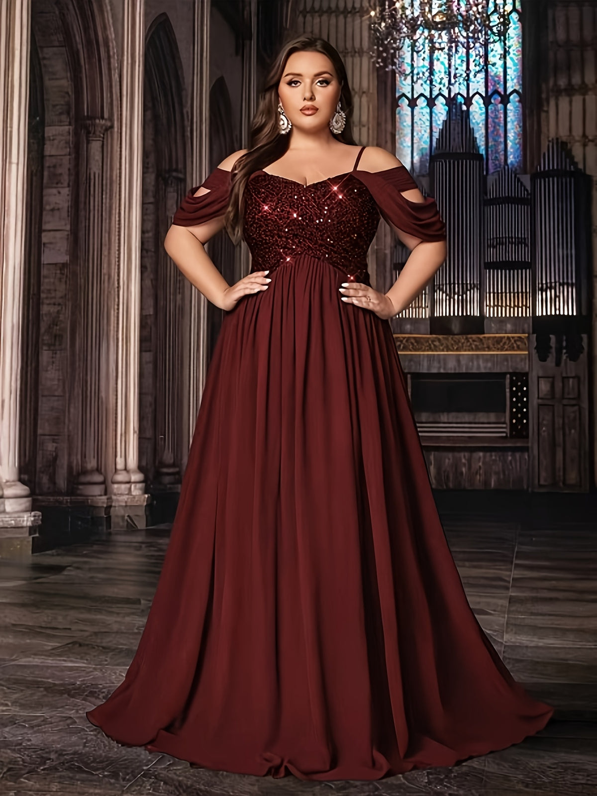 Robe demoiselle d'honneur grande taille — Buste à sequins
