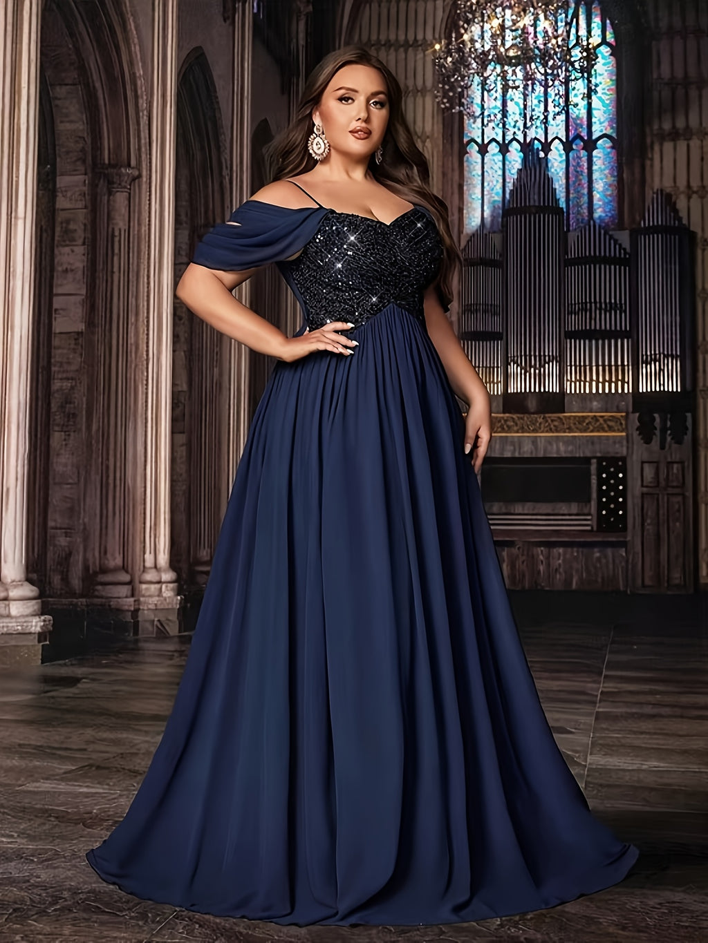 Robe demoiselle d'honneur grande taille — Buste à sequins