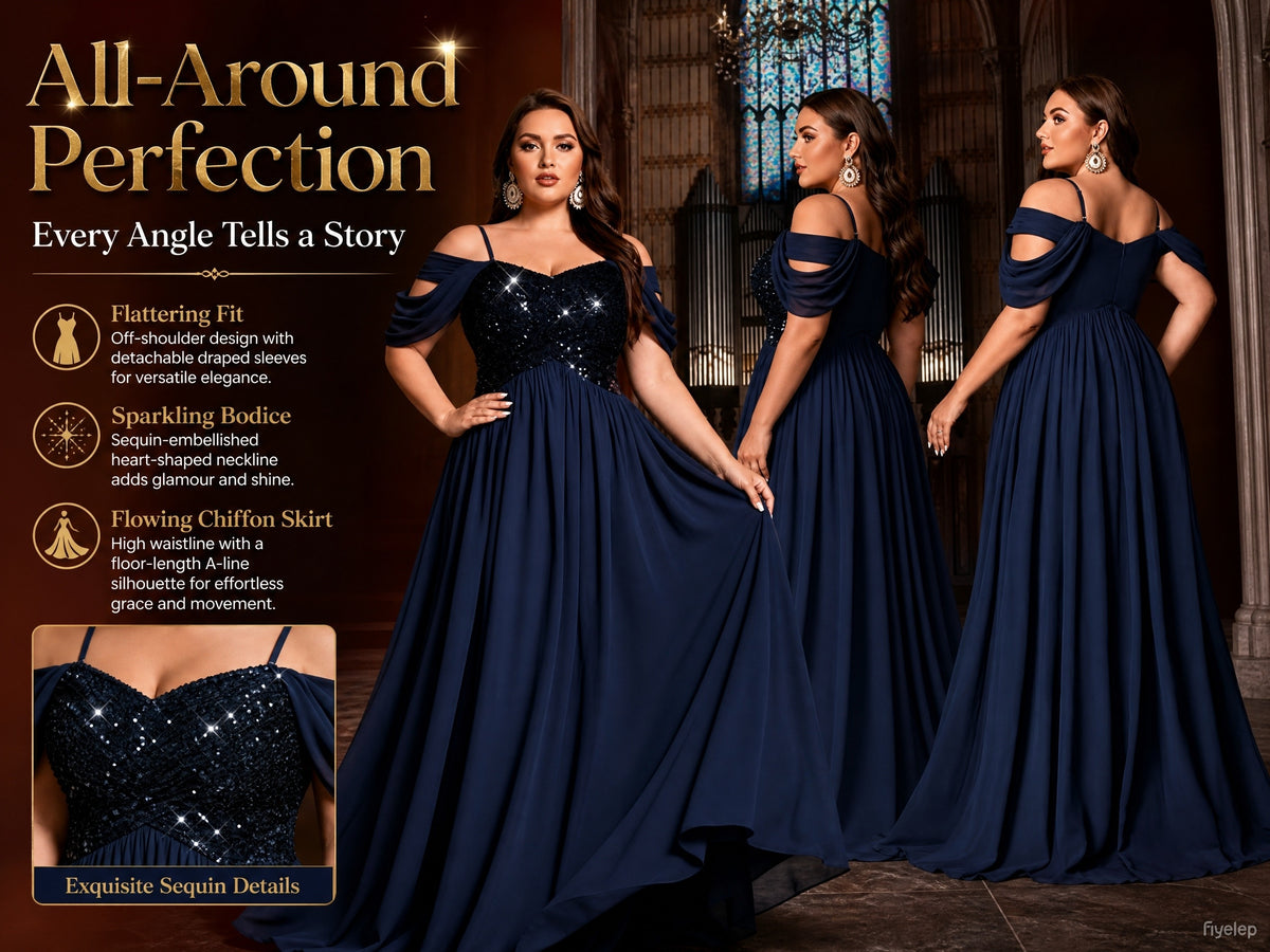 Robe demoiselle d'honneur grande taille — Buste à sequins