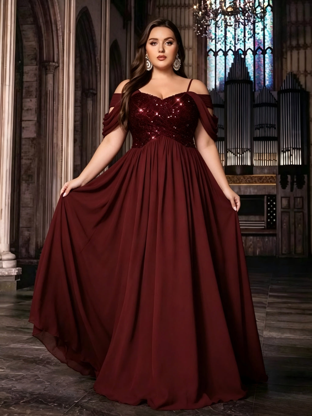 Robe demoiselle d'honneur grande taille — Buste à sequins