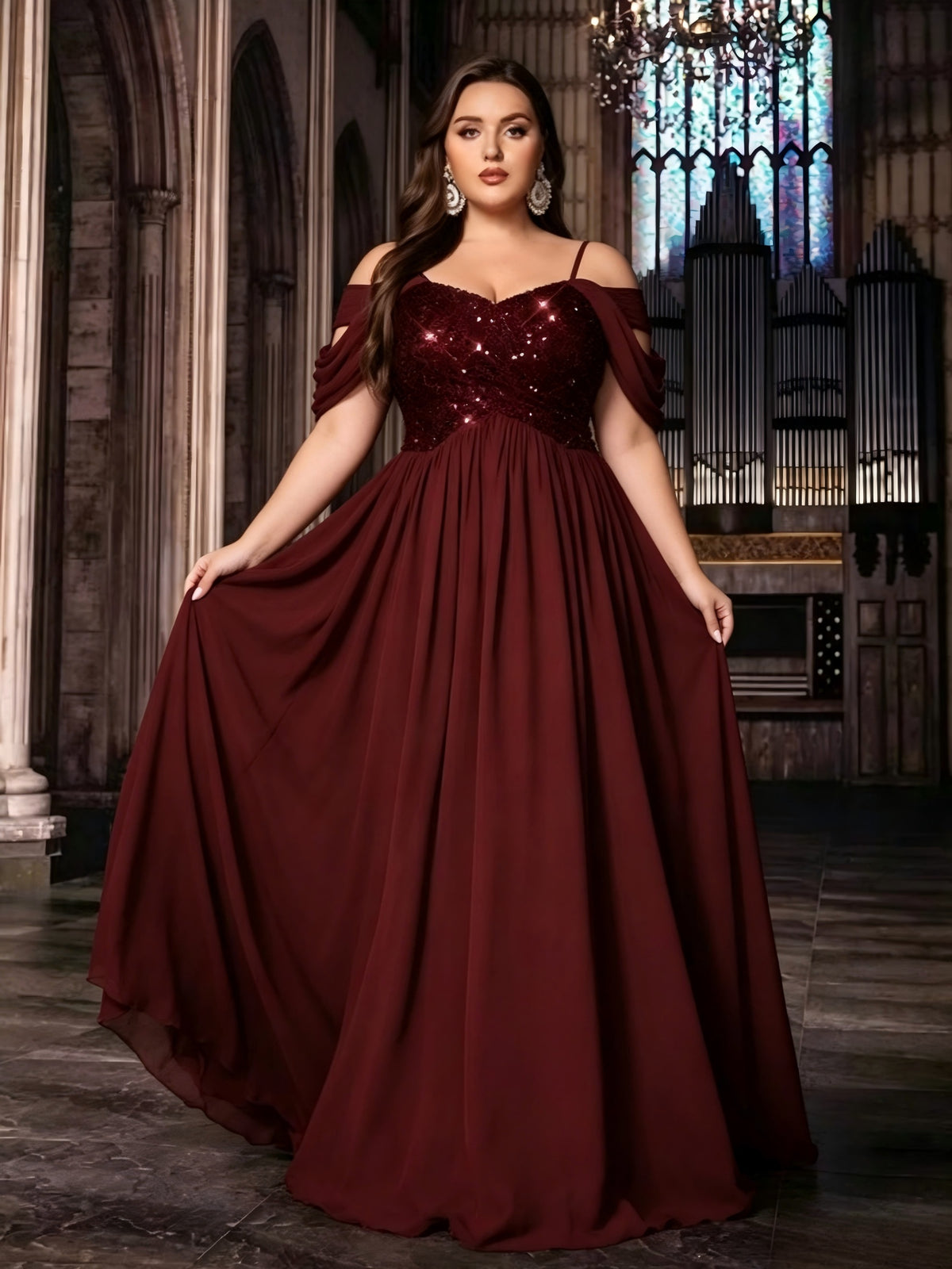 Robe demoiselle d'honneur grande taille — Buste à sequins