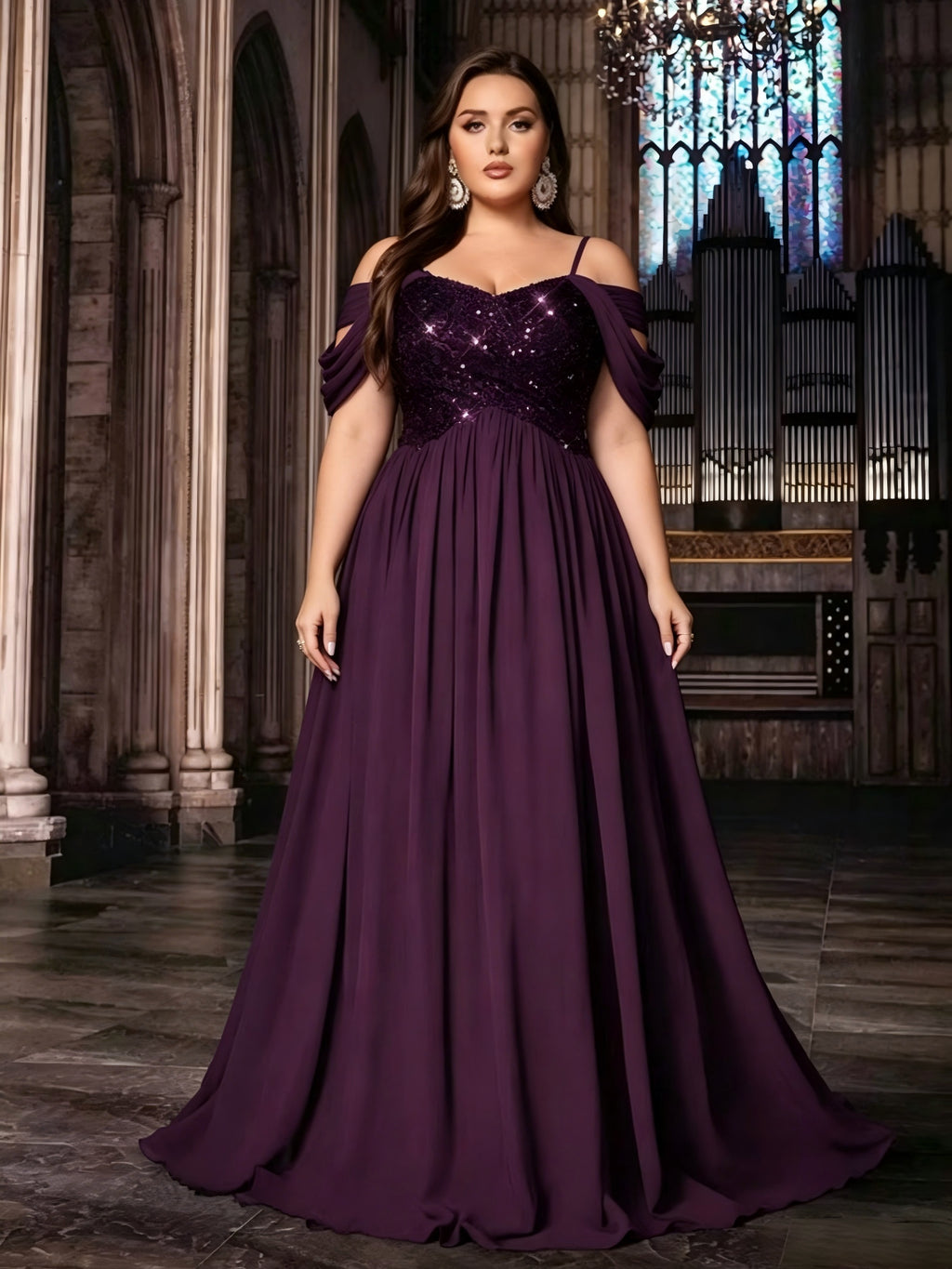 Robe demoiselle d'honneur grande taille — Buste à sequins