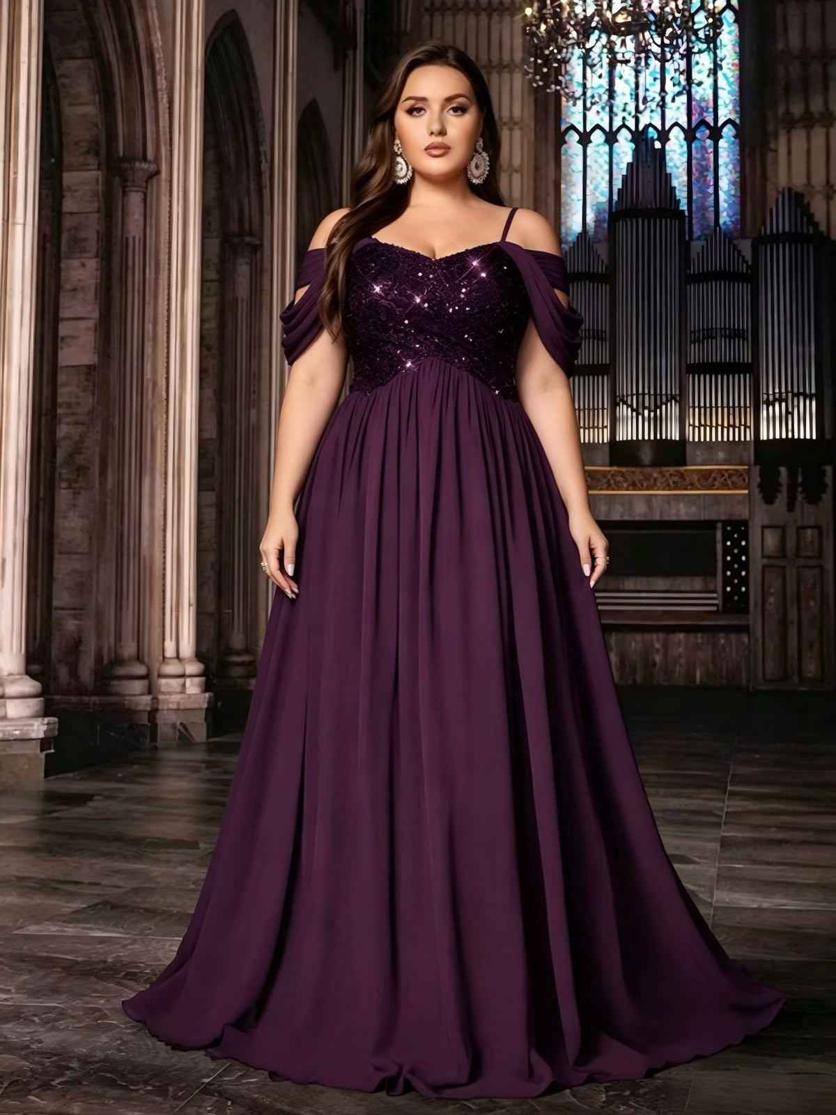 Robe demoiselle d'honneur grande taille — Buste à sequins