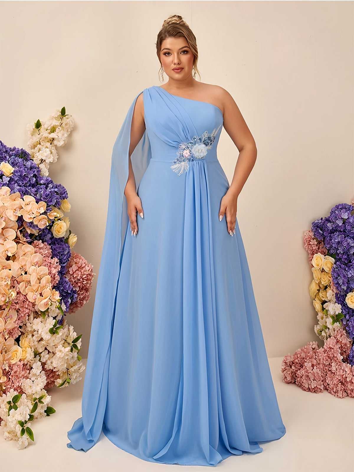 Robe demoiselle d'honneur grande taille — Mousseline bleu ciel