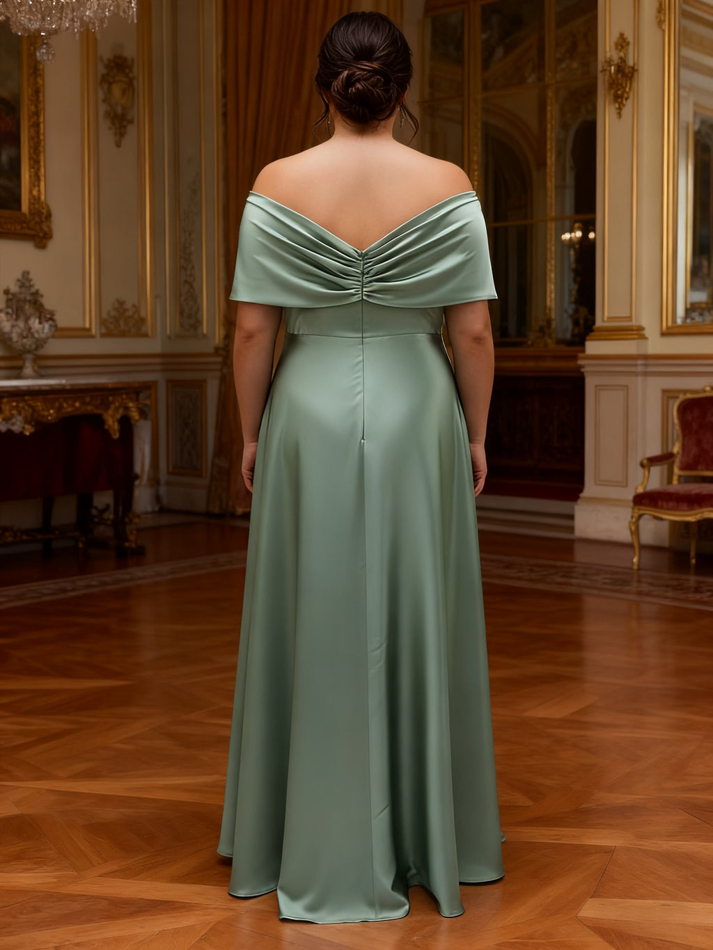 Robe de demoiselle d'honneur grande taille — Satin vert sauge