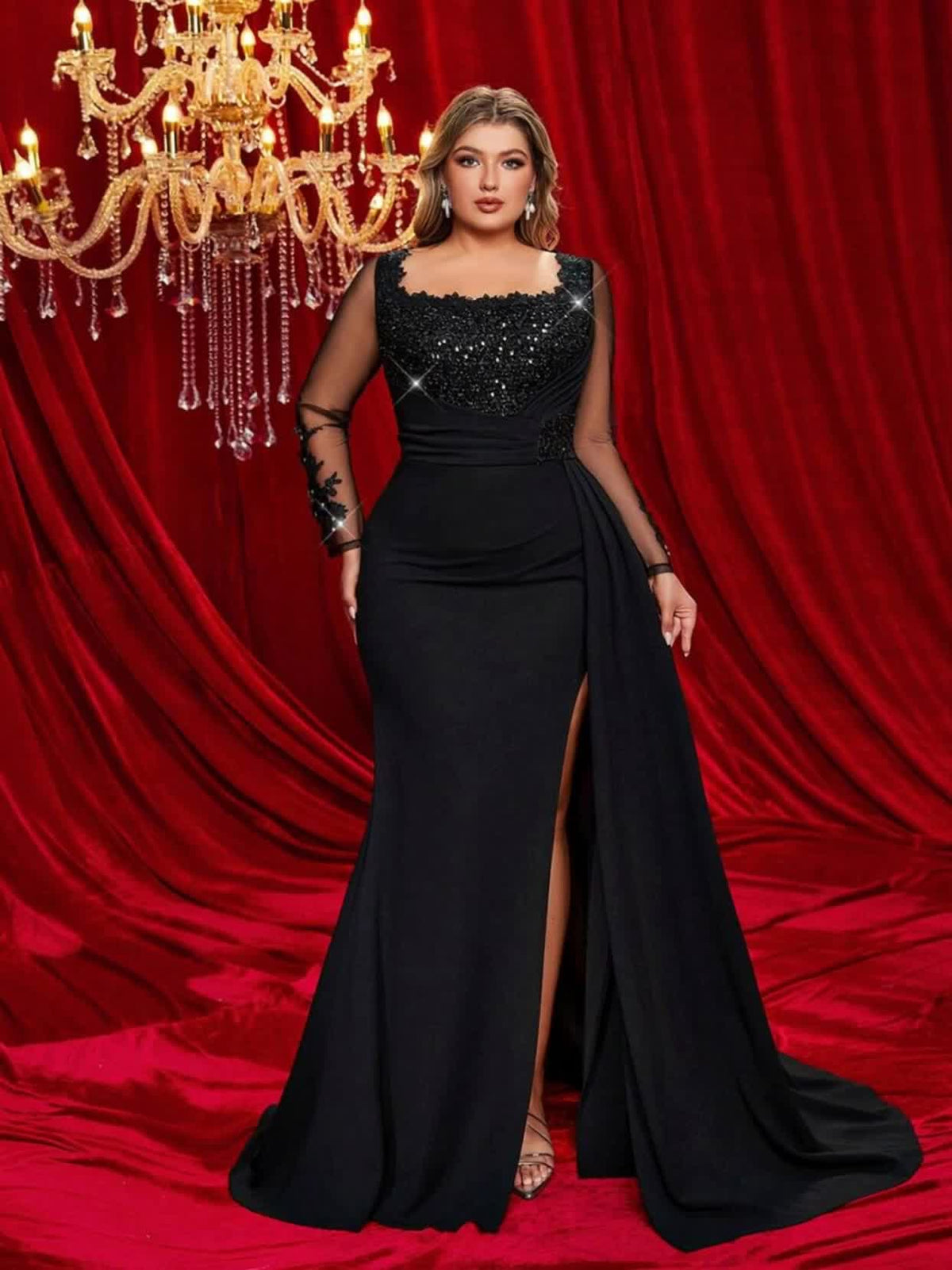 Robe en dentelle grande taille — Dos en maille et fente