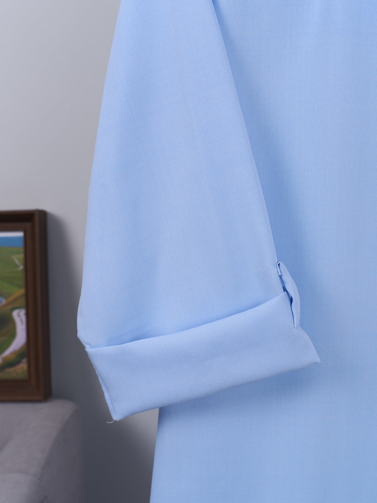 Robe droite grande taille — Bleu ciel et manches à revers