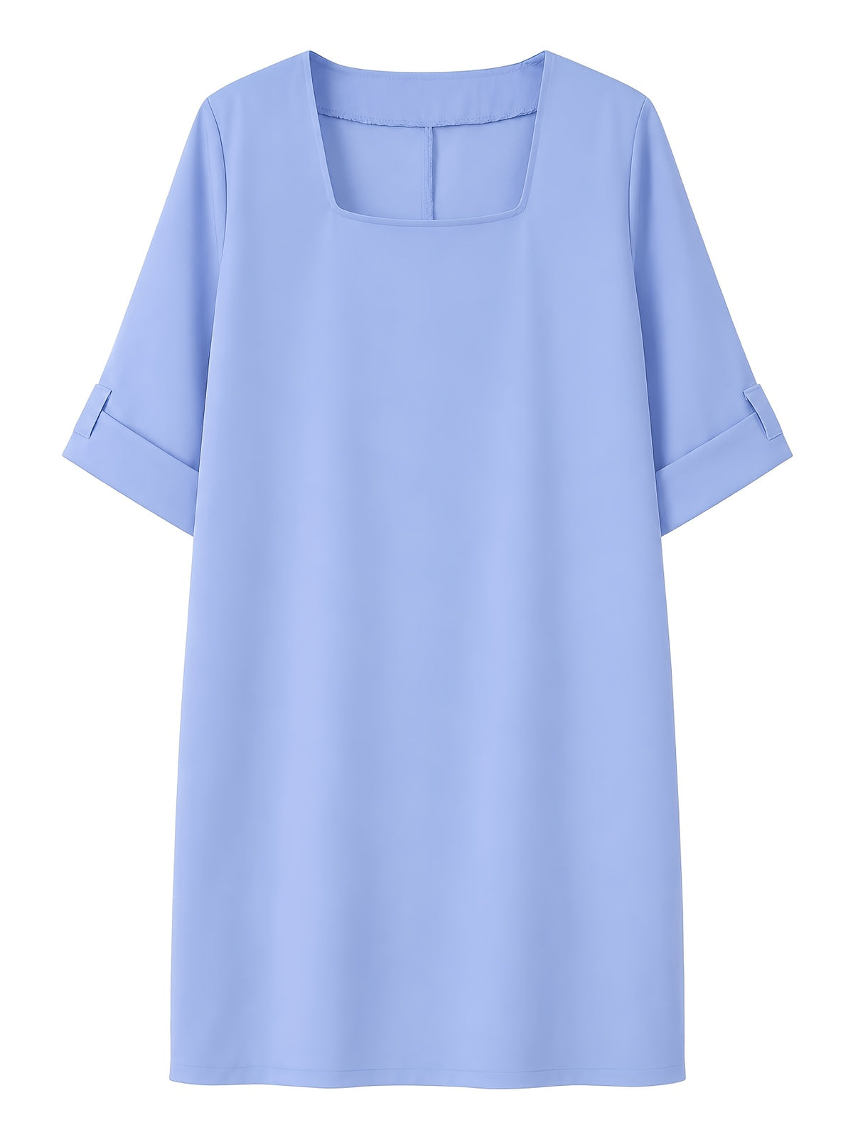 Robe droite grande taille — Bleu ciel et manches à revers