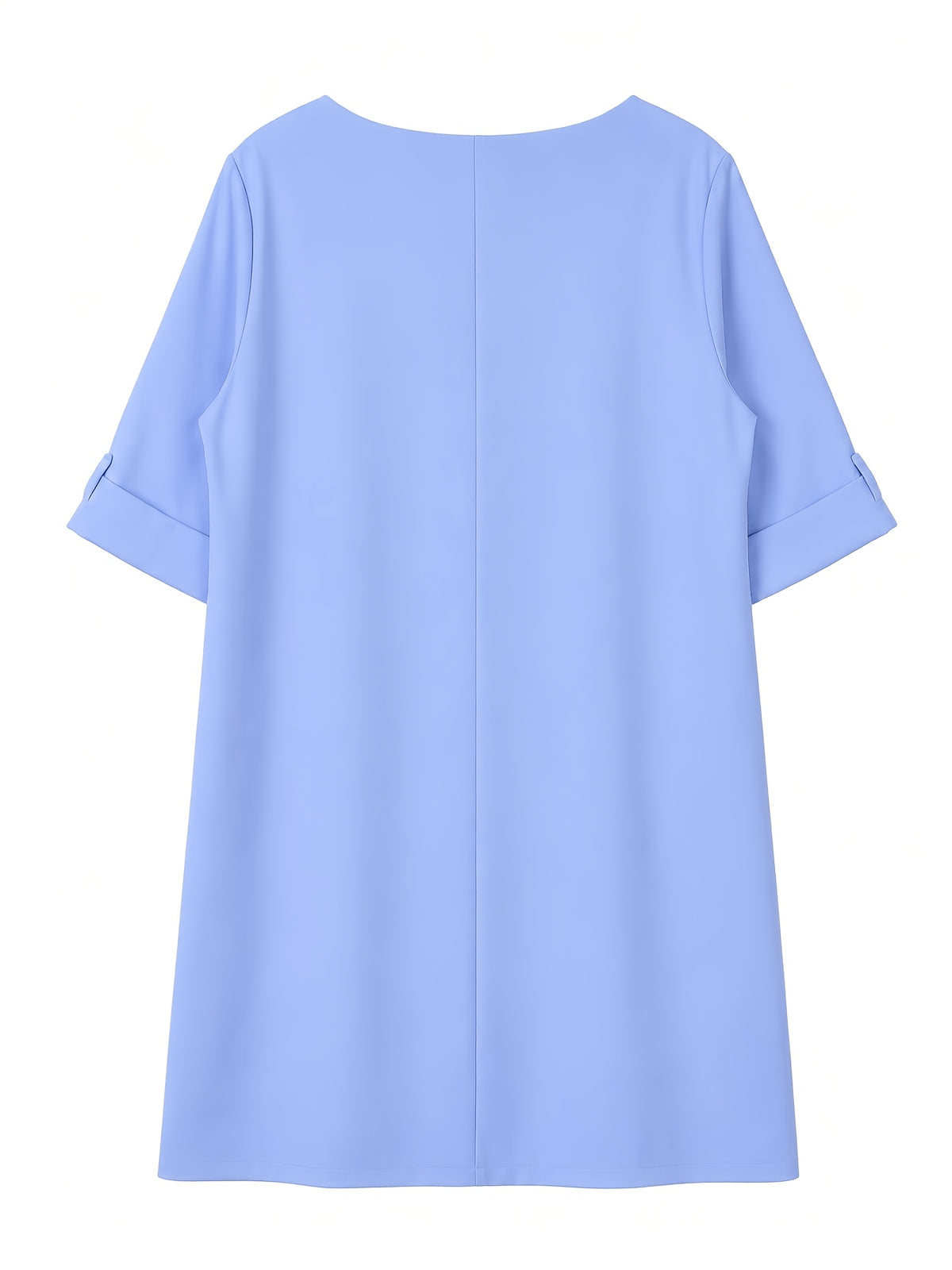 Robe droite grande taille — Bleu ciel et manches à revers