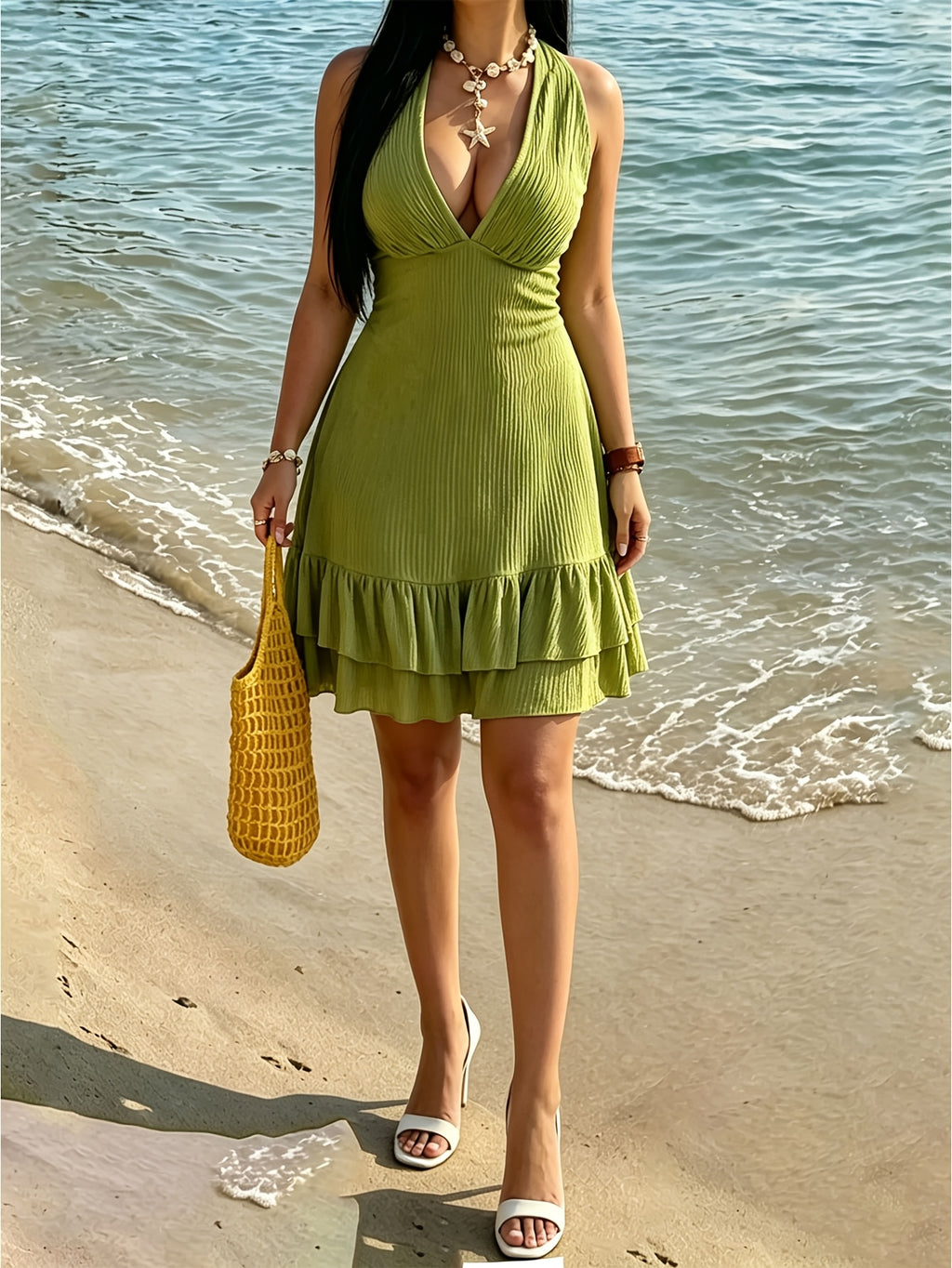 Robe d'été grande taille — Col halter et dos entièrement nu