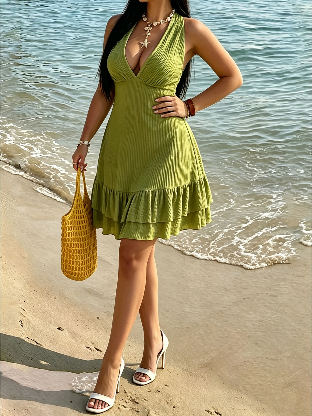 Robe d'été grande taille — Col halter et dos entièrement nu