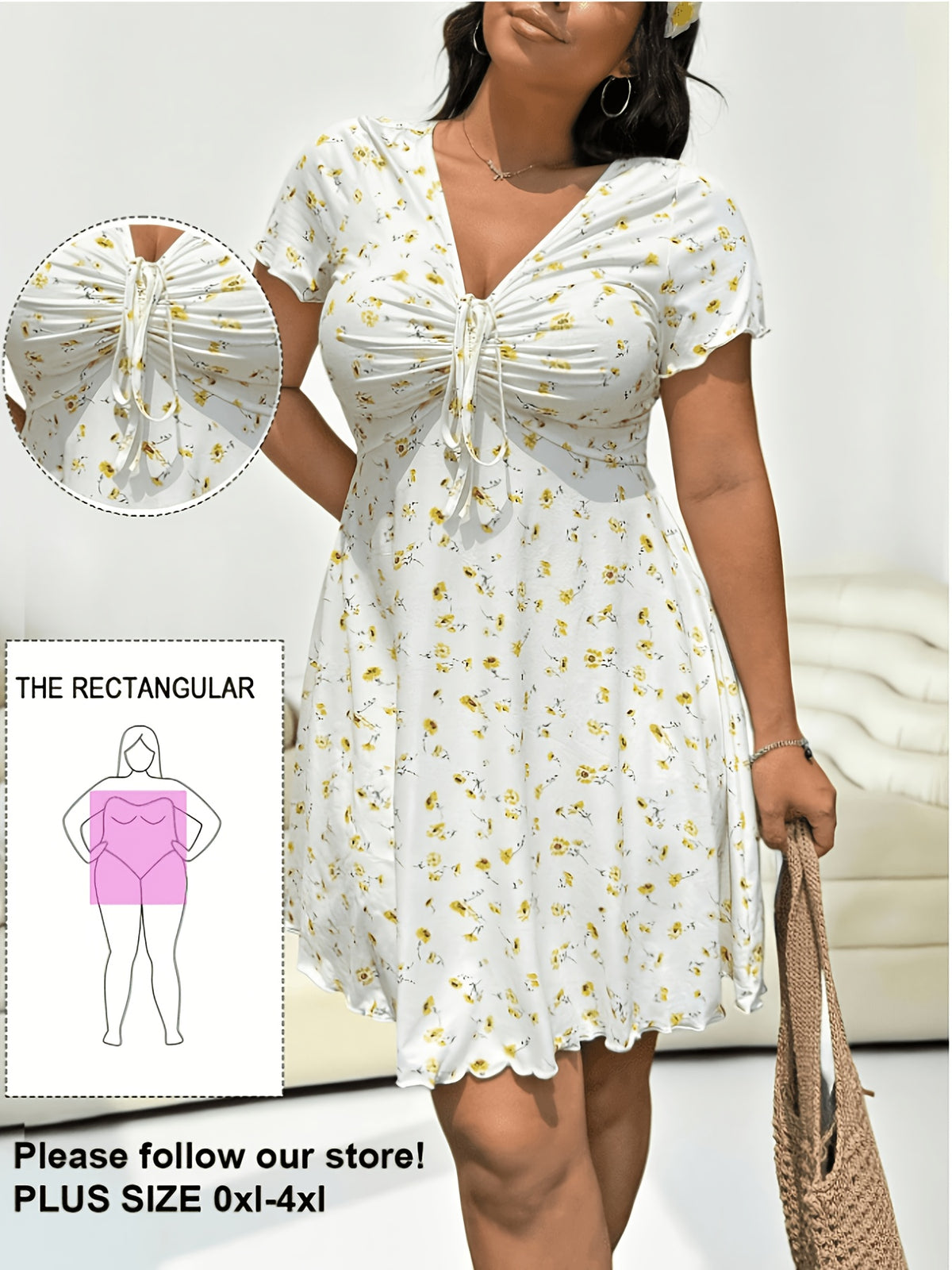 Robe d'été grande taille — Ivoire fleuri et buste à coulisse