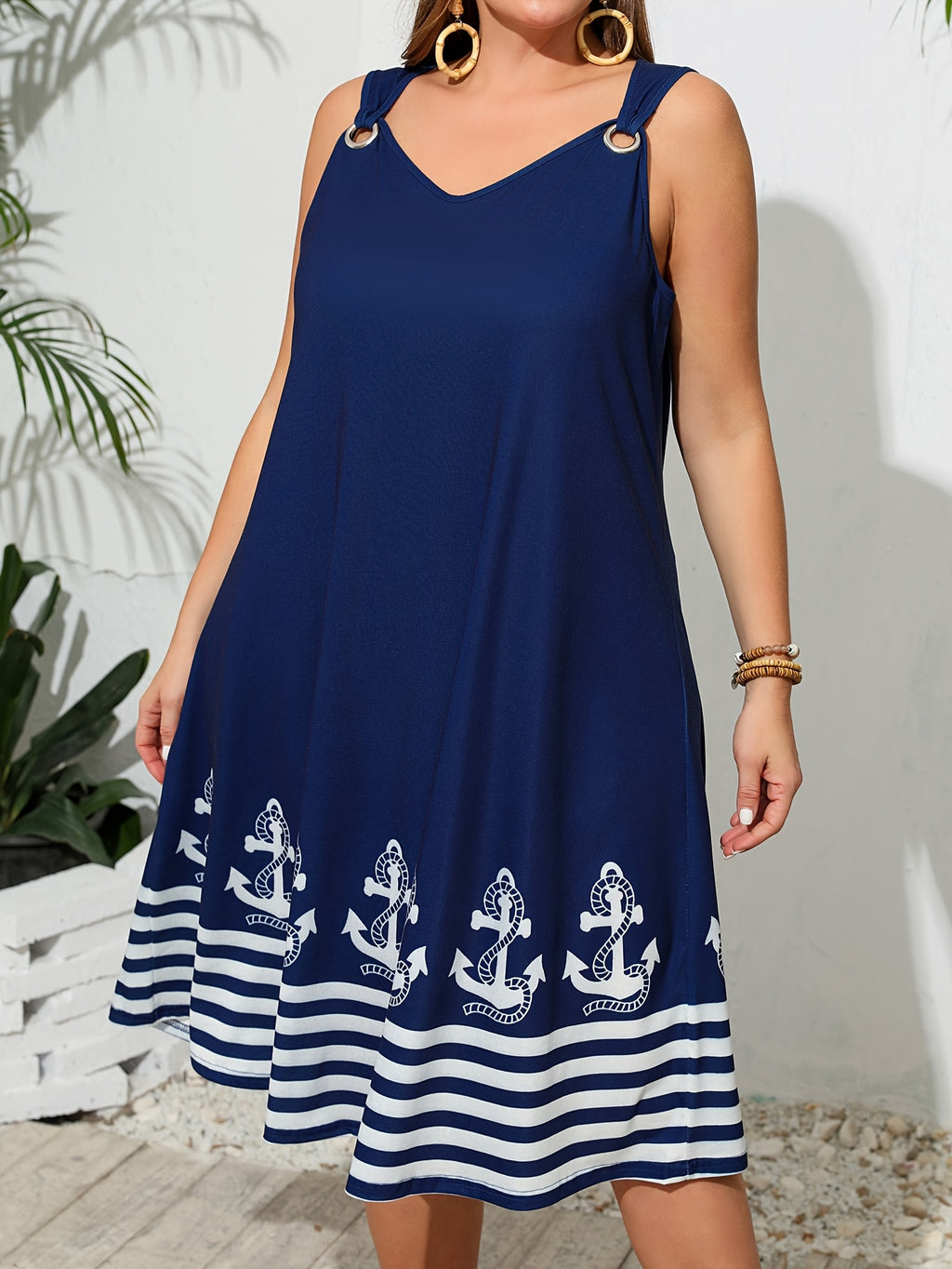 Robe d'été grande taille — Bleu marine à ancres et rayures