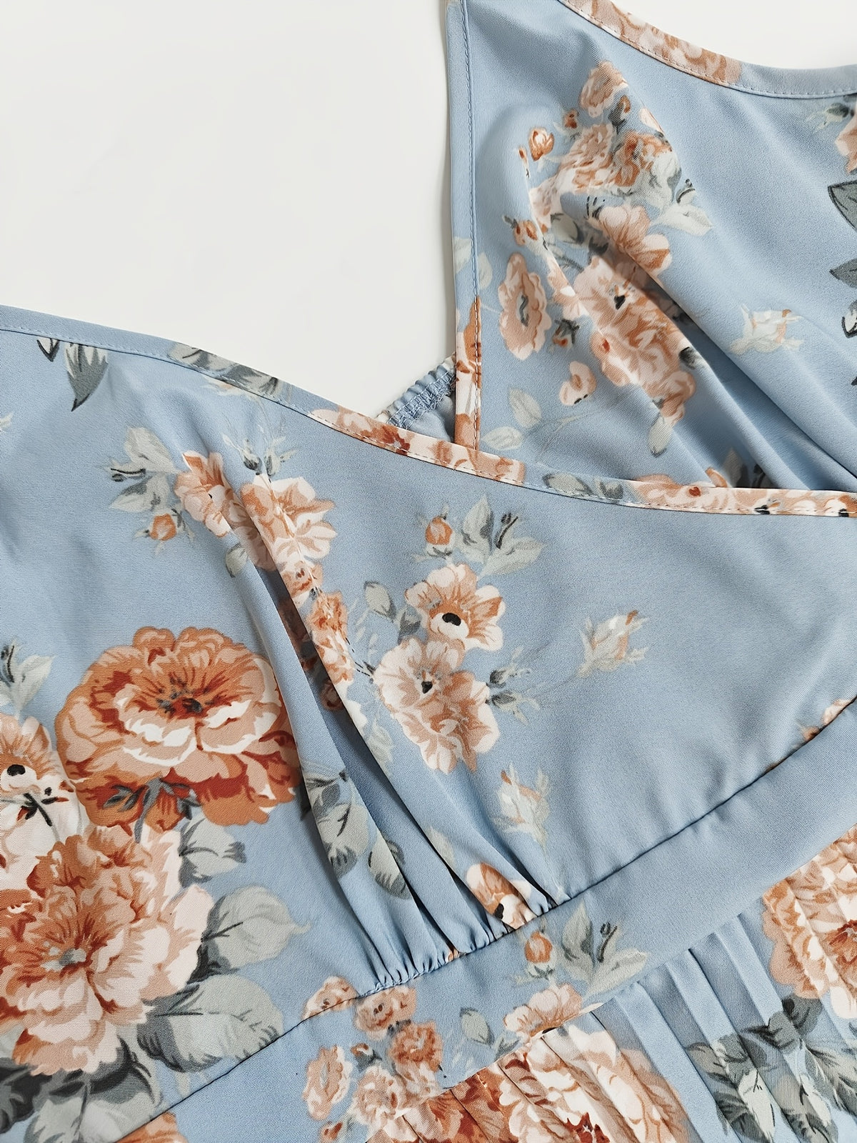 Robe fleurie grande taille — Bleu poudré et bretelles fines