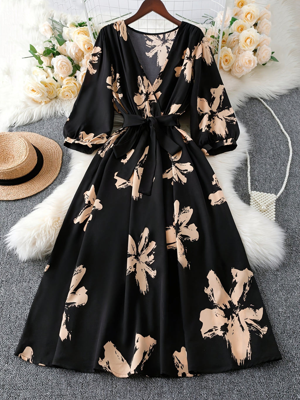 Robe fluide grande taille, fleurs peintes