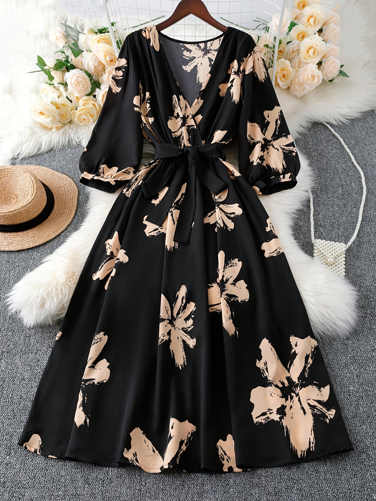 Robe fluide grande taille, fleurs peintes