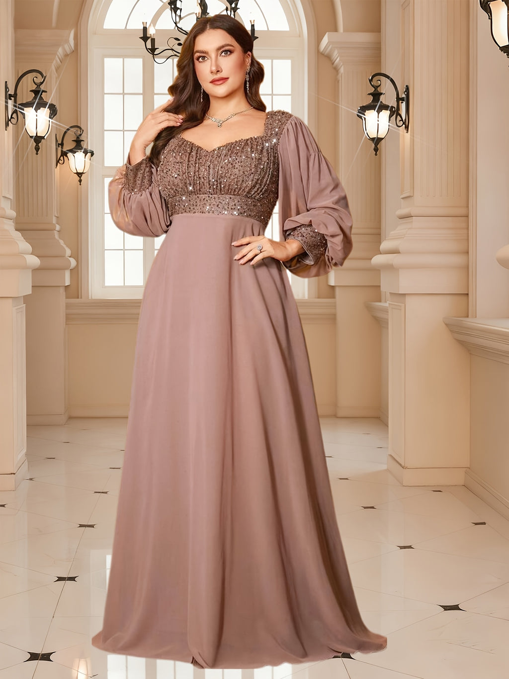 Robe de gala grande taille, buste sequiné en vieux