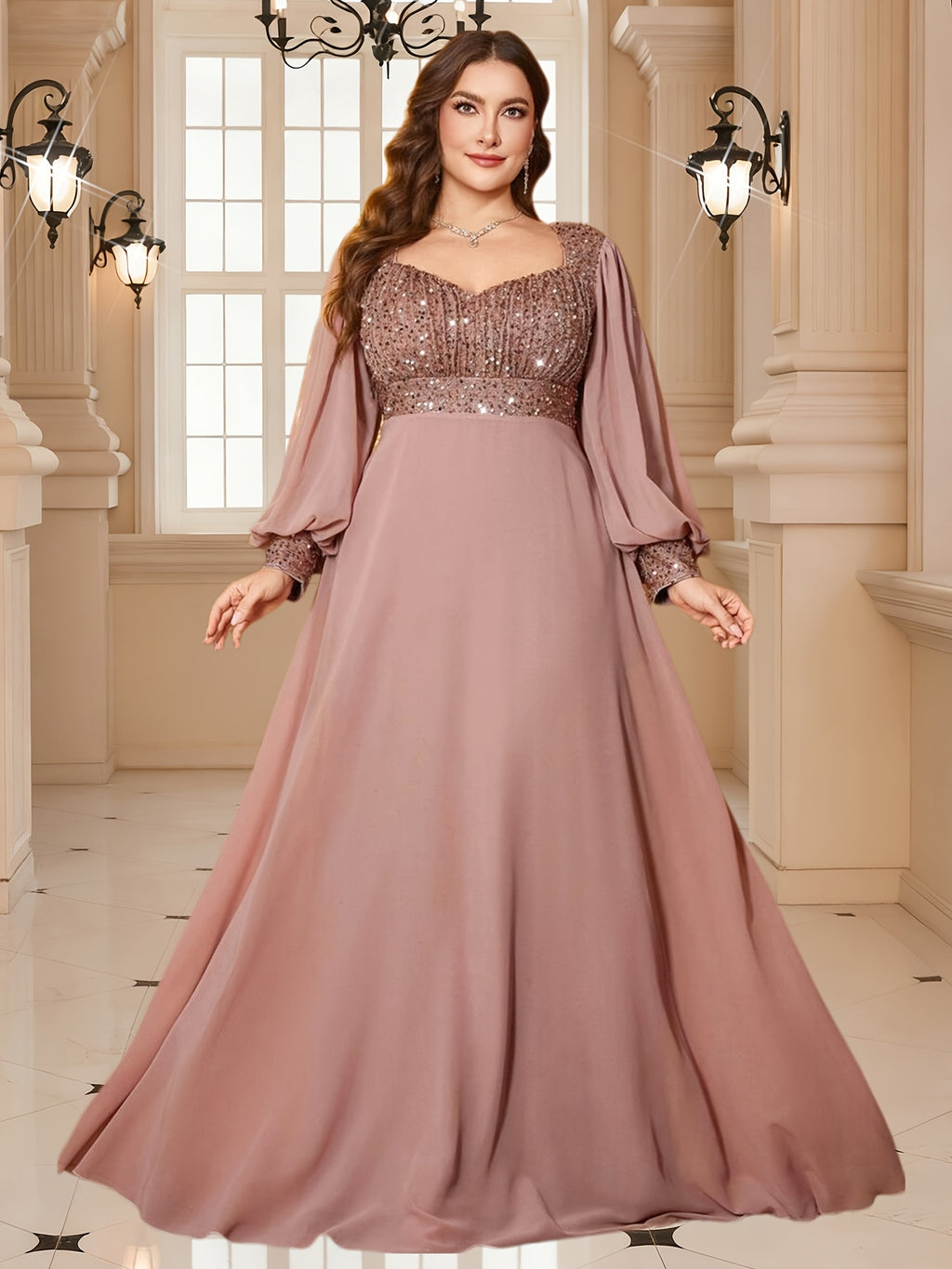 Robe de gala grande taille, buste sequiné en vieux