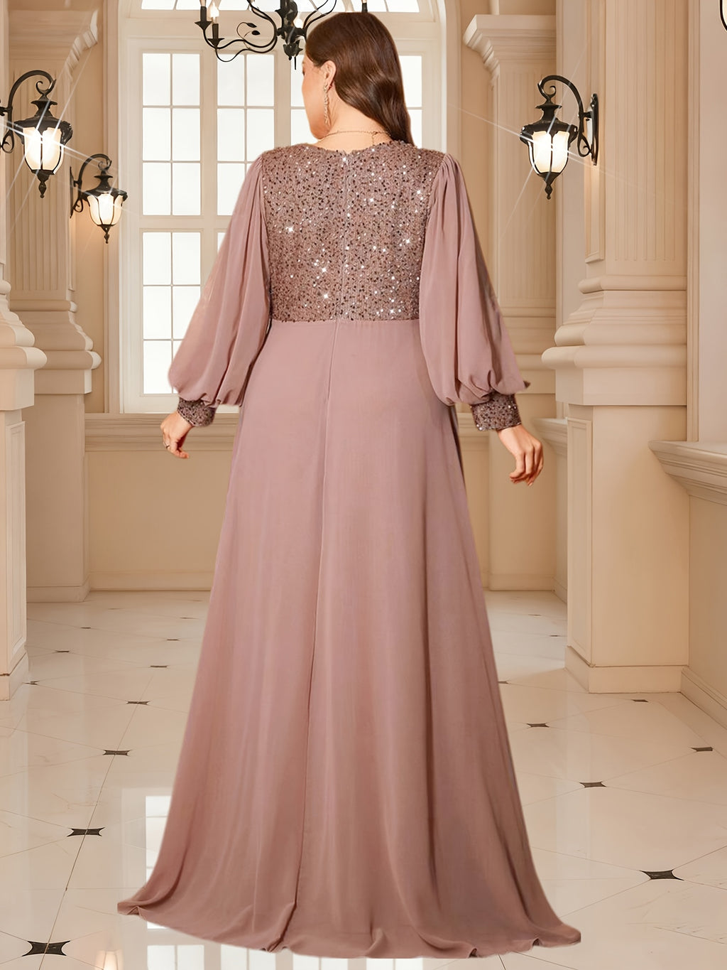 Robe de gala grande taille, buste sequiné en vieux