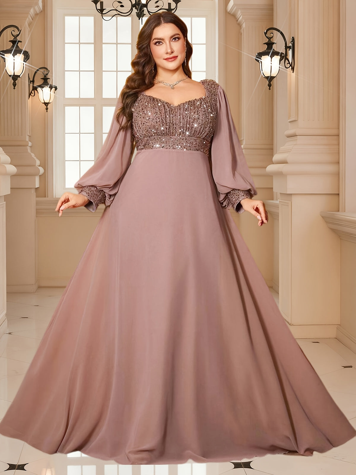 Robe de gala grande taille, buste sequiné en vieux