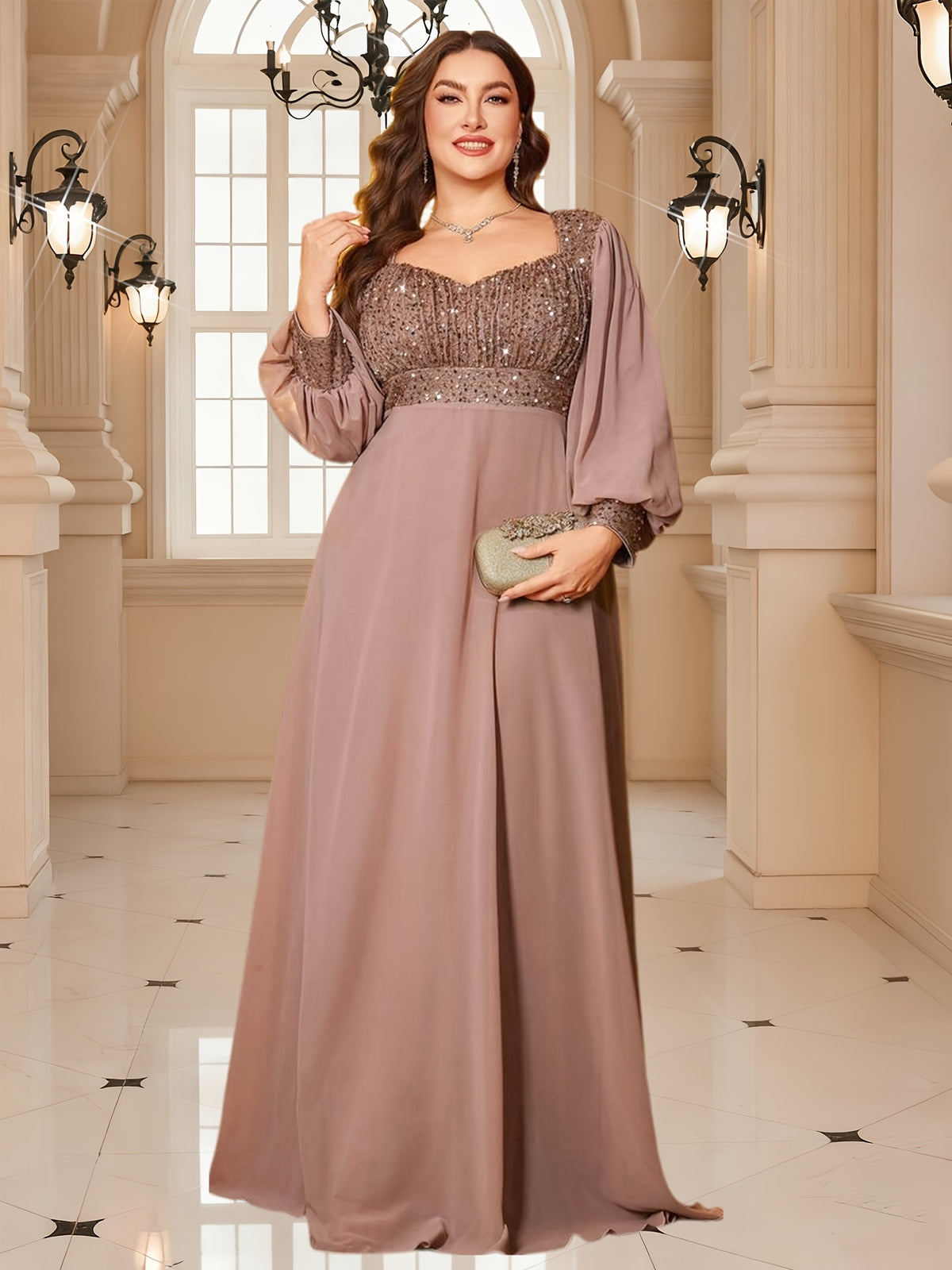 Robe de gala grande taille, buste sequiné en vieux