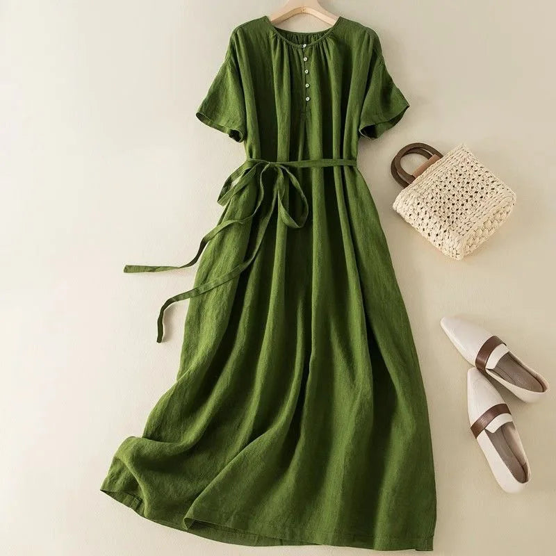 Robe grande taille en lin, vert