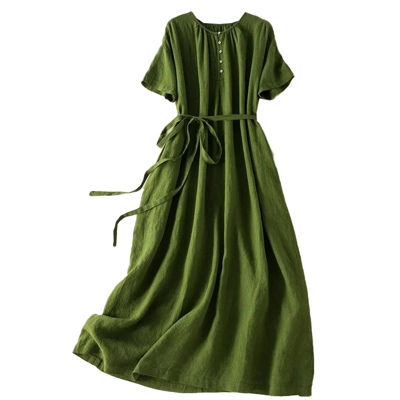 Robe grande taille en lin, coupe fluide et ceinturée