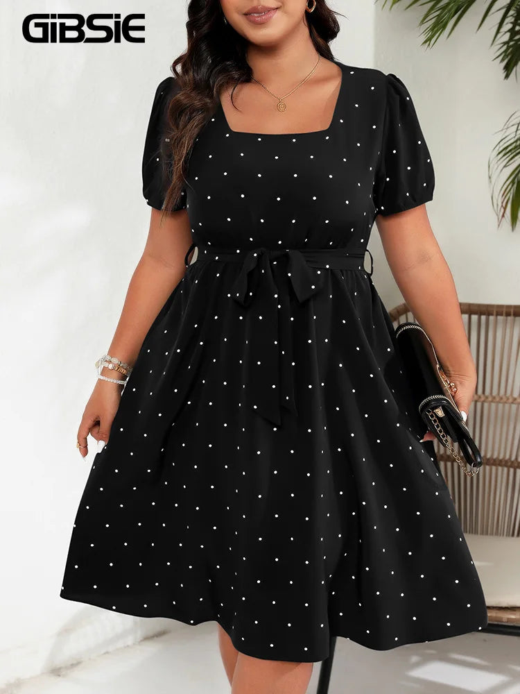 Robe grande taille à pois, noir