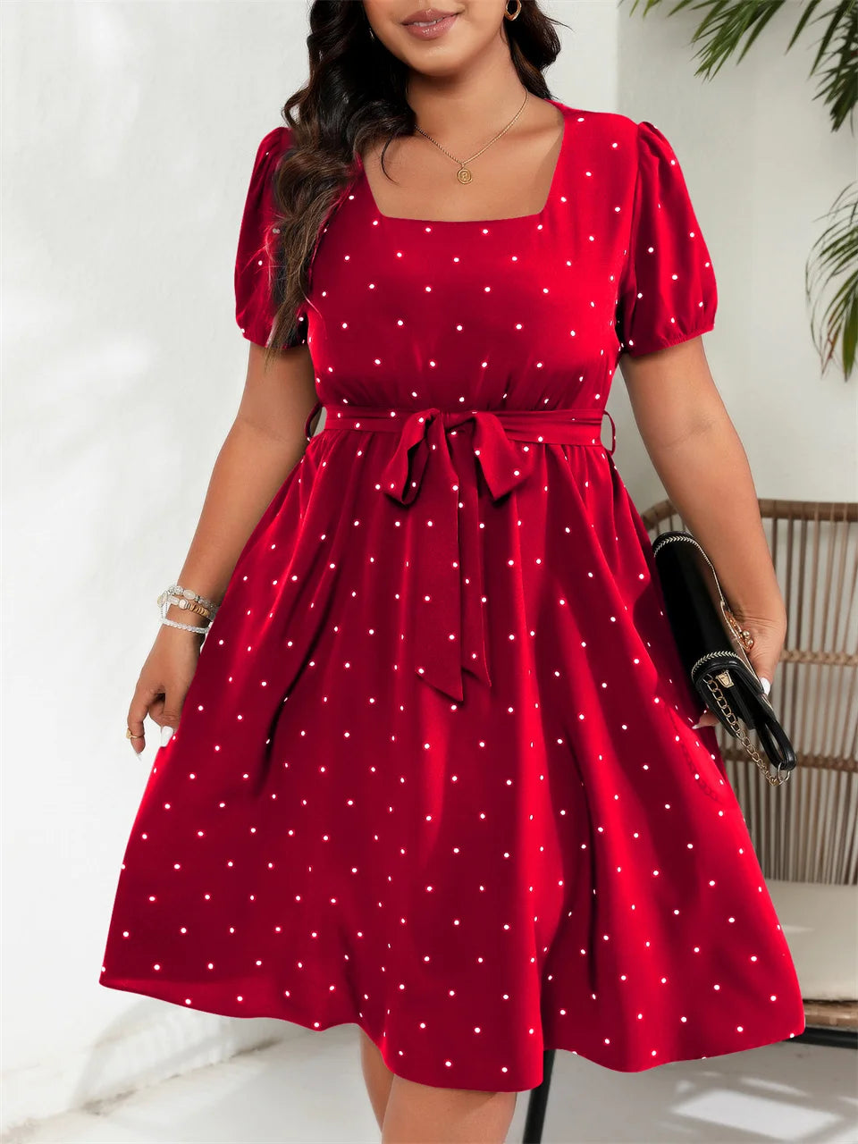 Robe grande taille à pois, rouge