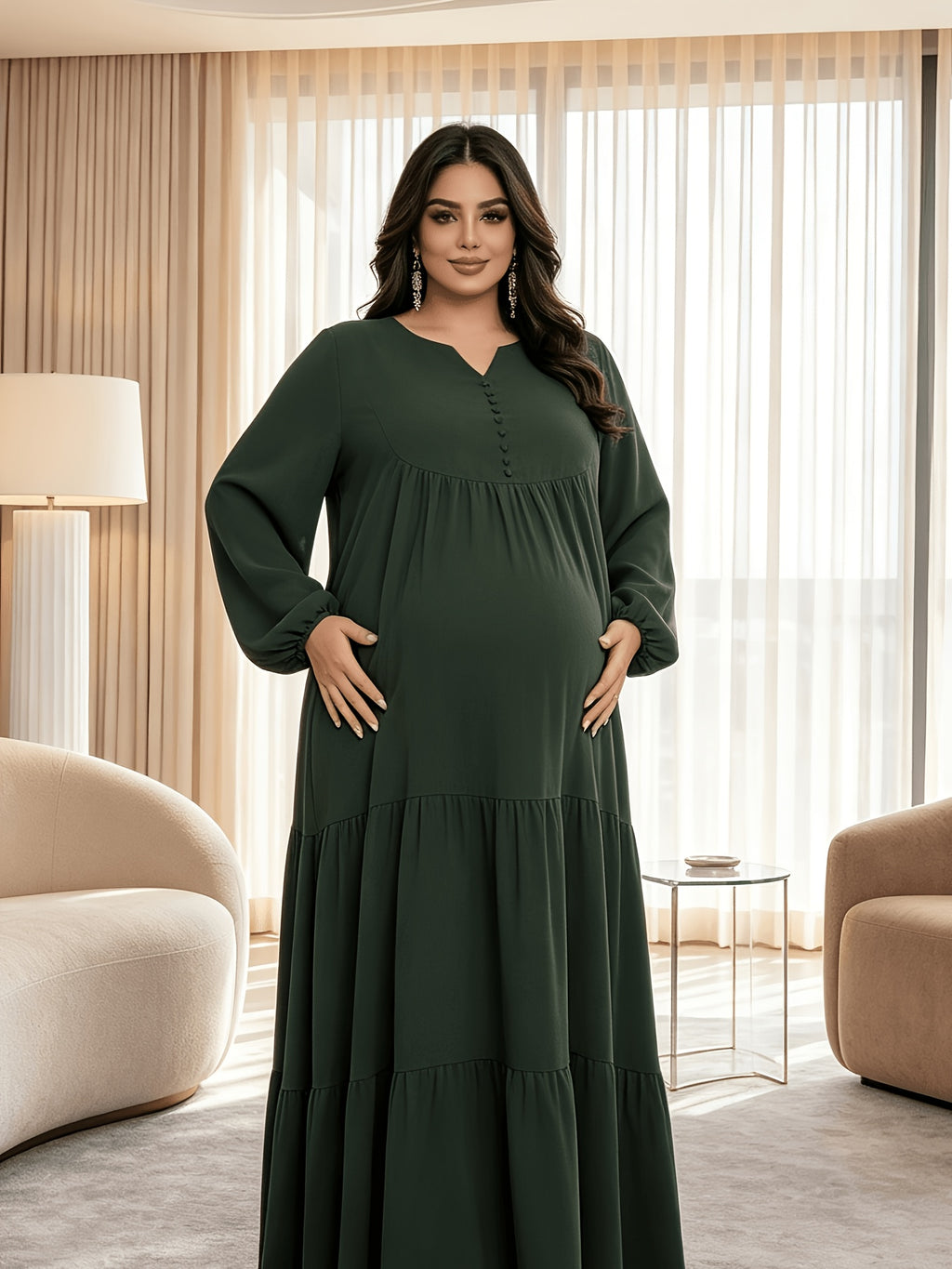 Robe de grossesse grande taille, abaya à étages