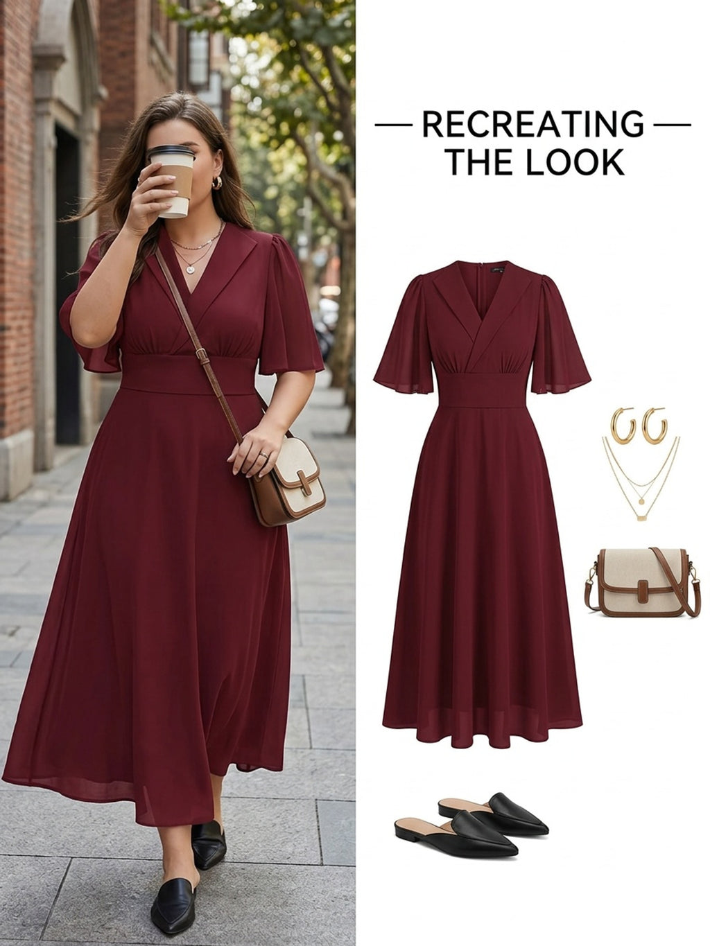 Robe habillée grande taille, col à revers et taille large