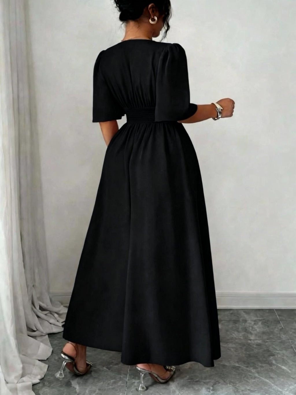 Robe habillée grande taille, col à revers et taille large