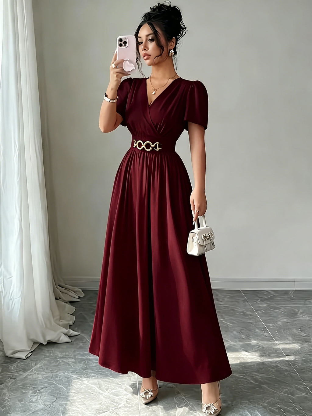 Robe invitée mariage grande taille — Noire à taille à boucle