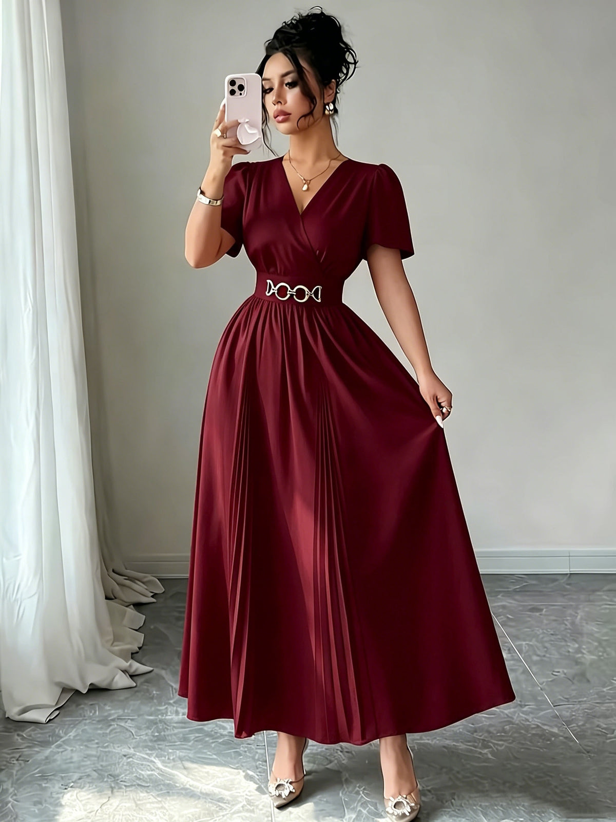 Robe invitée mariage grande taille — Noire à taille à boucle