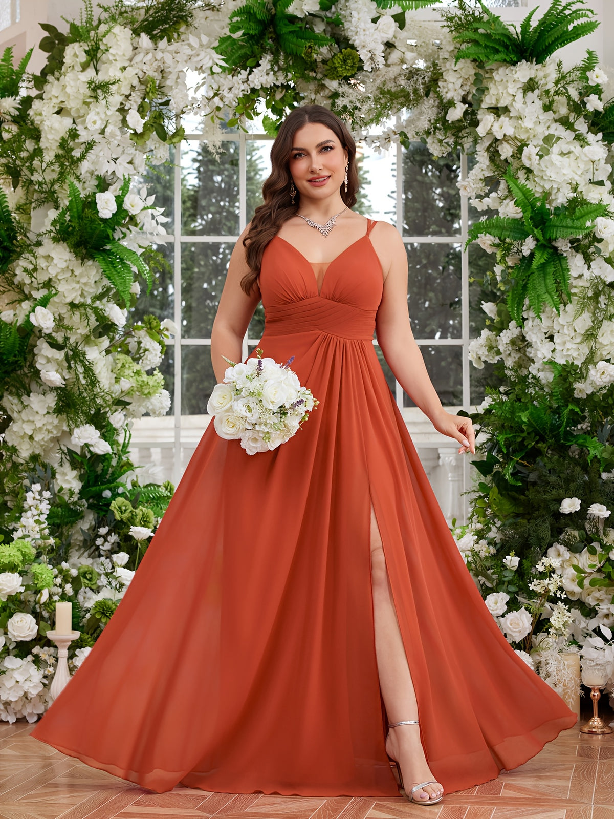 Robe invitée mariage grande taille — Terracotta et dentelle