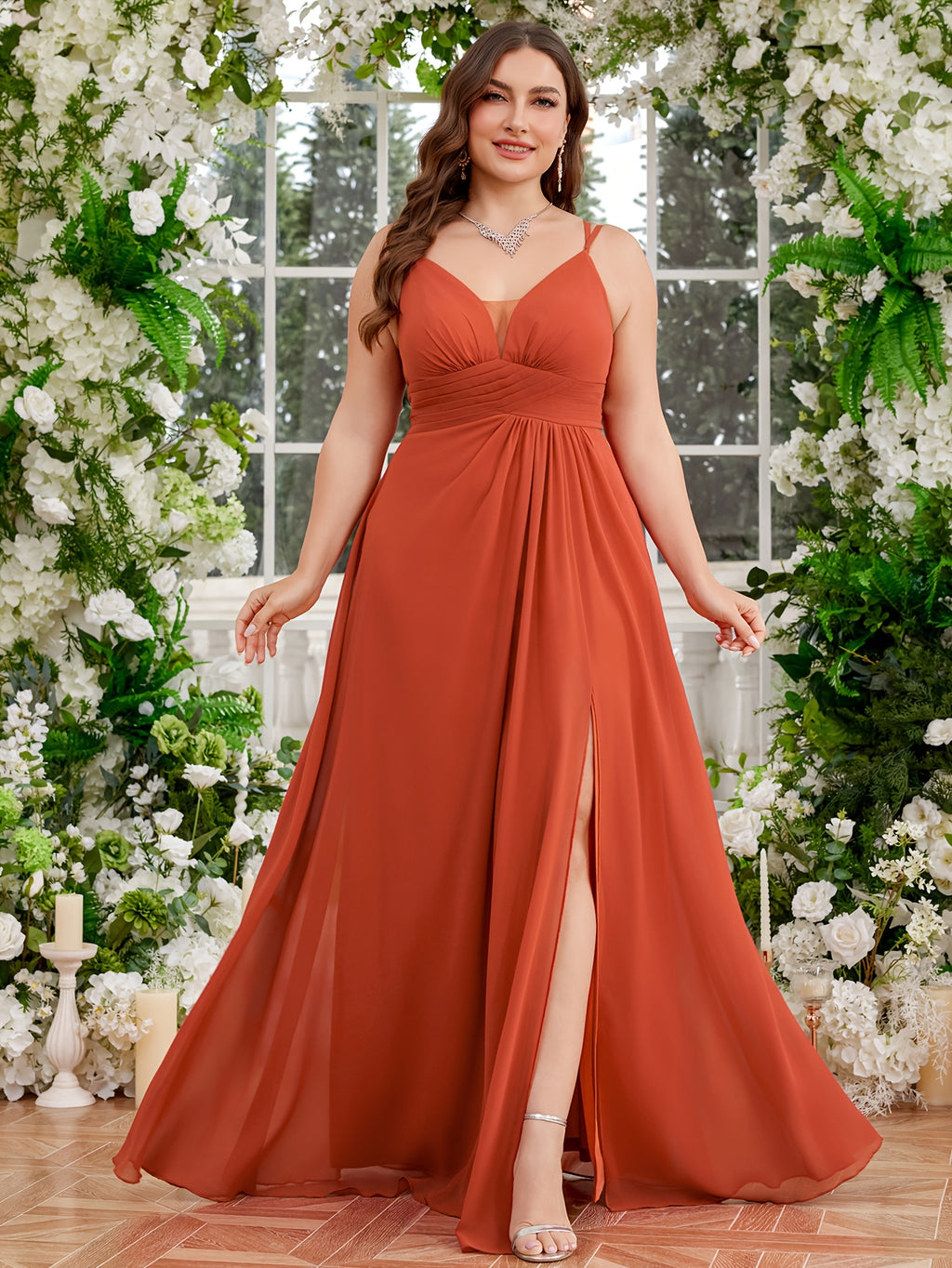 Robe invitée mariage grande taille — Terracotta et dentelle