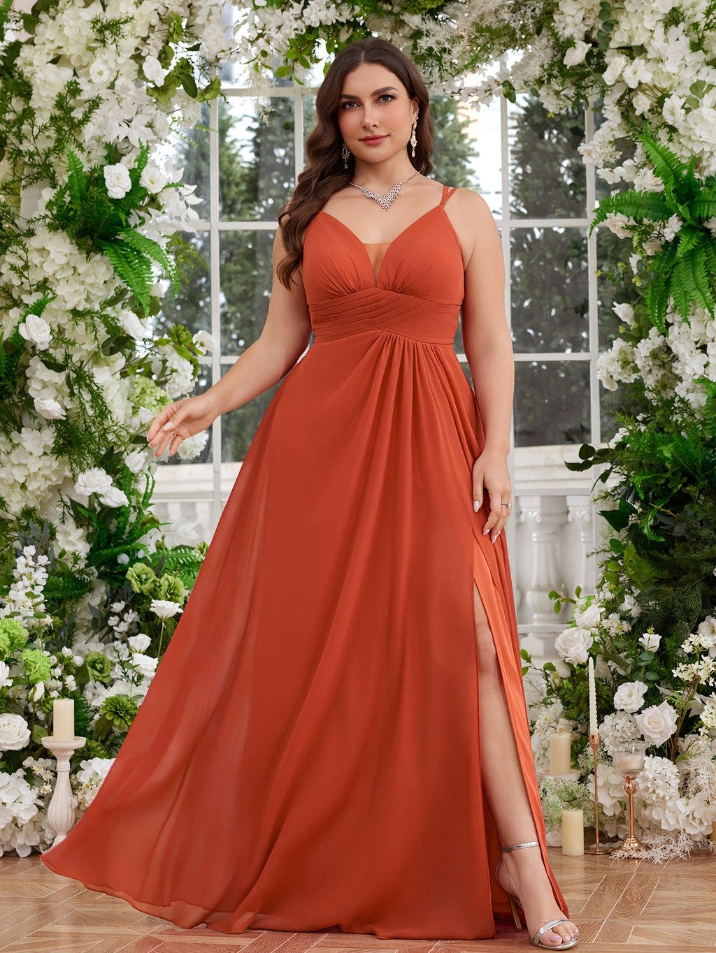 Robe invitée mariage grande taille — Terracotta et dentelle