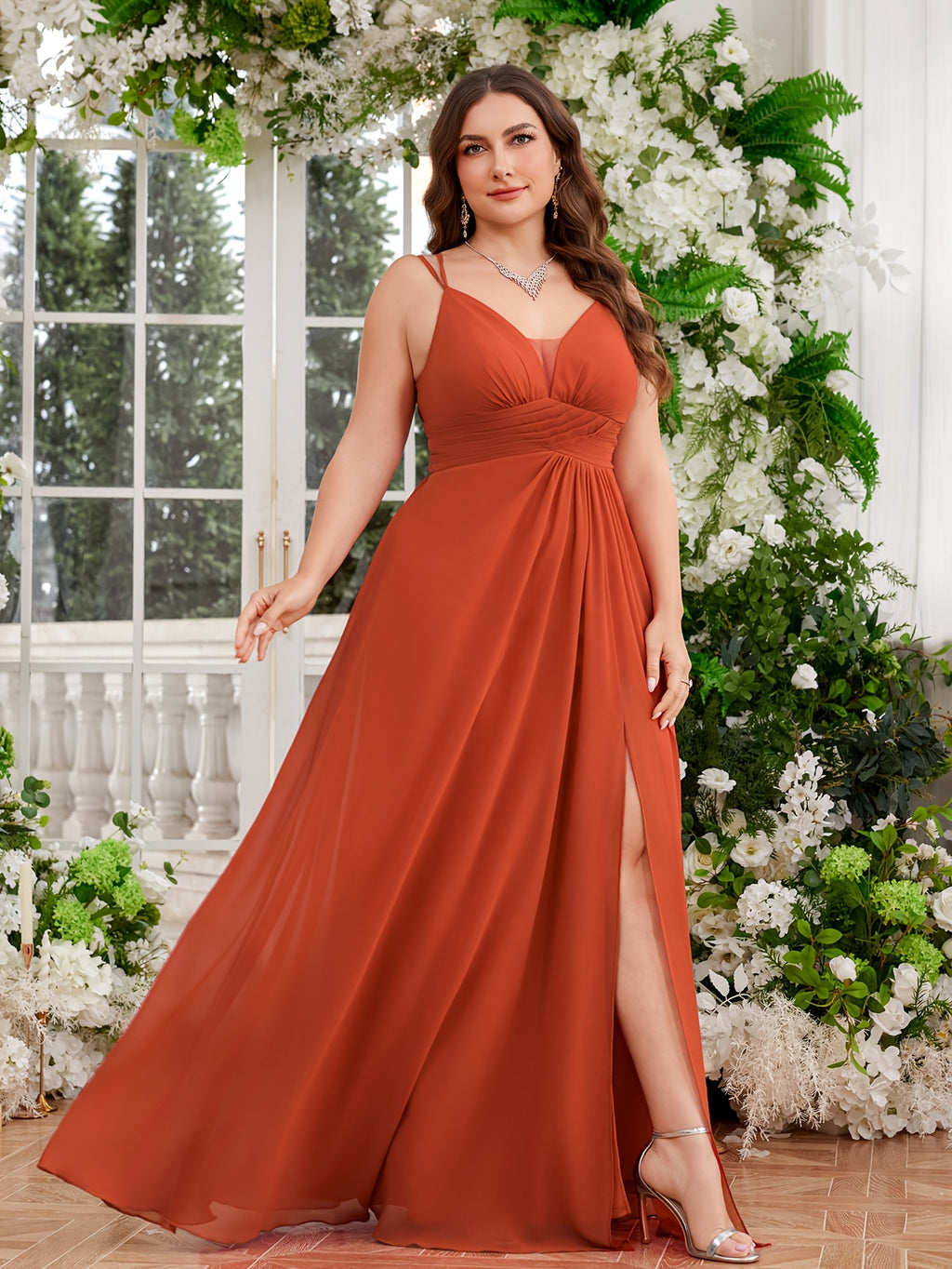 Robe invitée mariage grande taille — Terracotta et dentelle