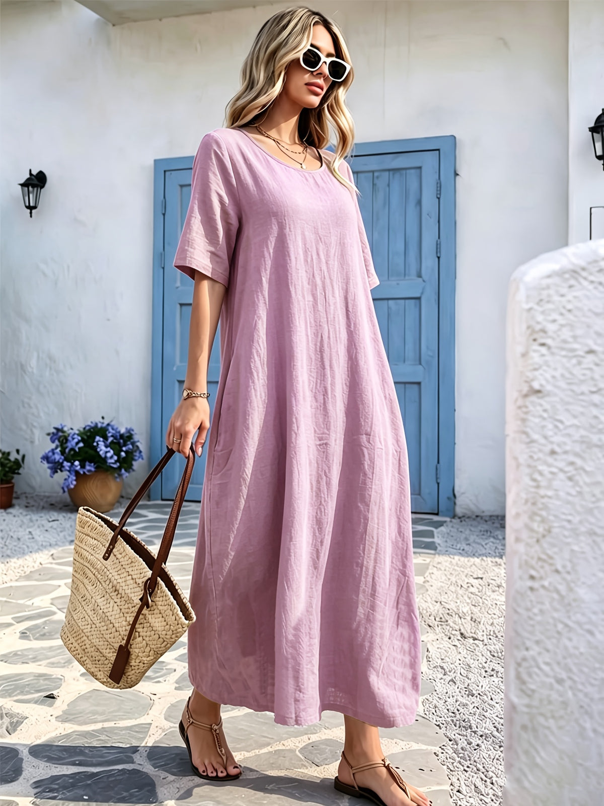 Robe en lin grande taille — Maxi cocon à poches de côté