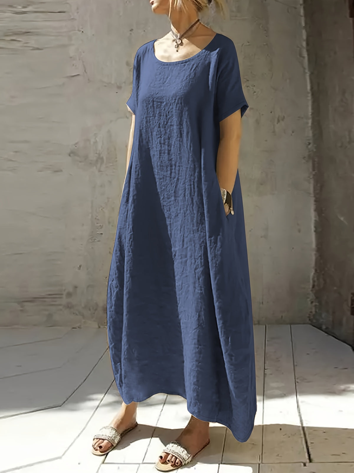 Robe en lin grande taille — Maxi cocon à poches de côté