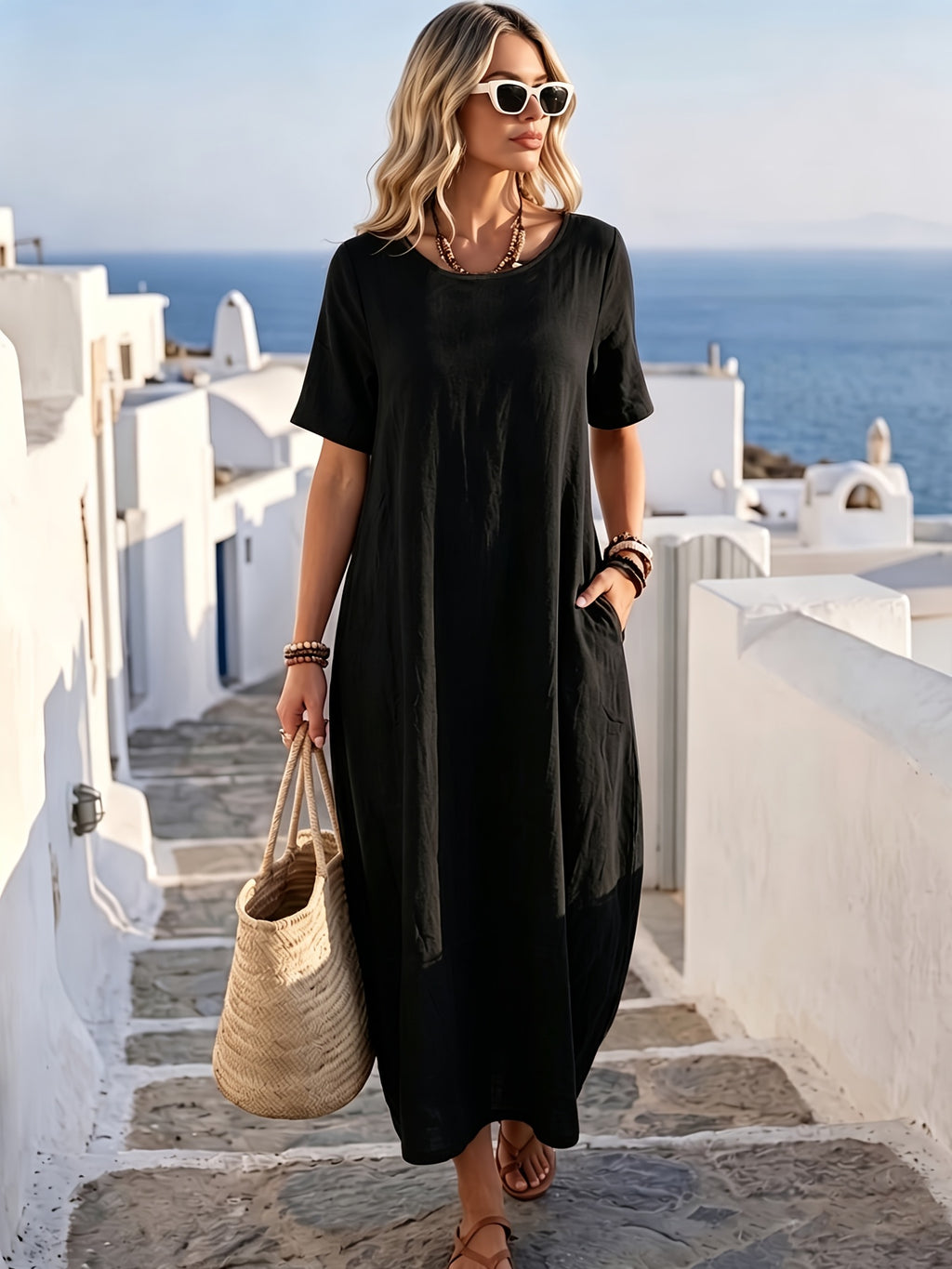 Robe en lin grande taille — Maxi cocon à poches de côté